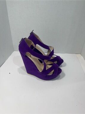 Purple Suede Crisscross Wedge Sandals